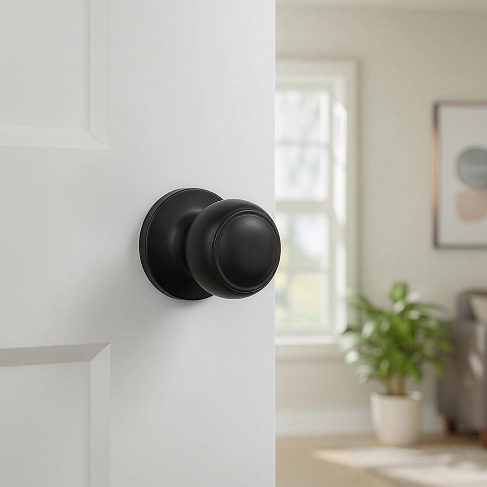 Door Handle Set Passage Function Round Black โ image 2
