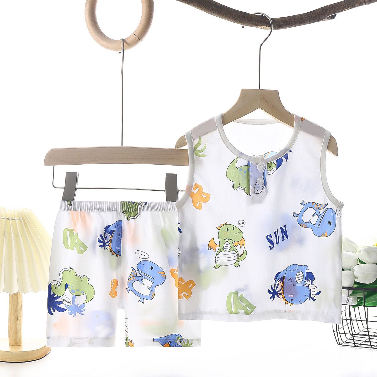 Tong Xinyuan Kids Cotton Silk Vest Set Shorts (Yellow) Little Girl's Cotton Silk Vest Set 100cm โ image 5