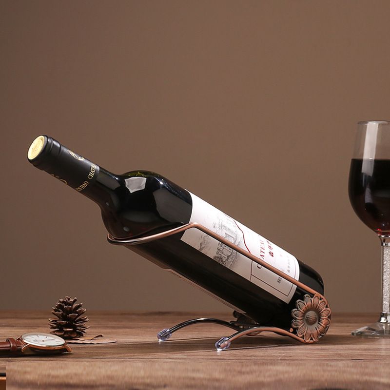 Stainless Steel Single Bottle Holder Tabletop Wine Rack Novelty Gift for Kitchen Home Decor (L Style, Bronze) — image 2