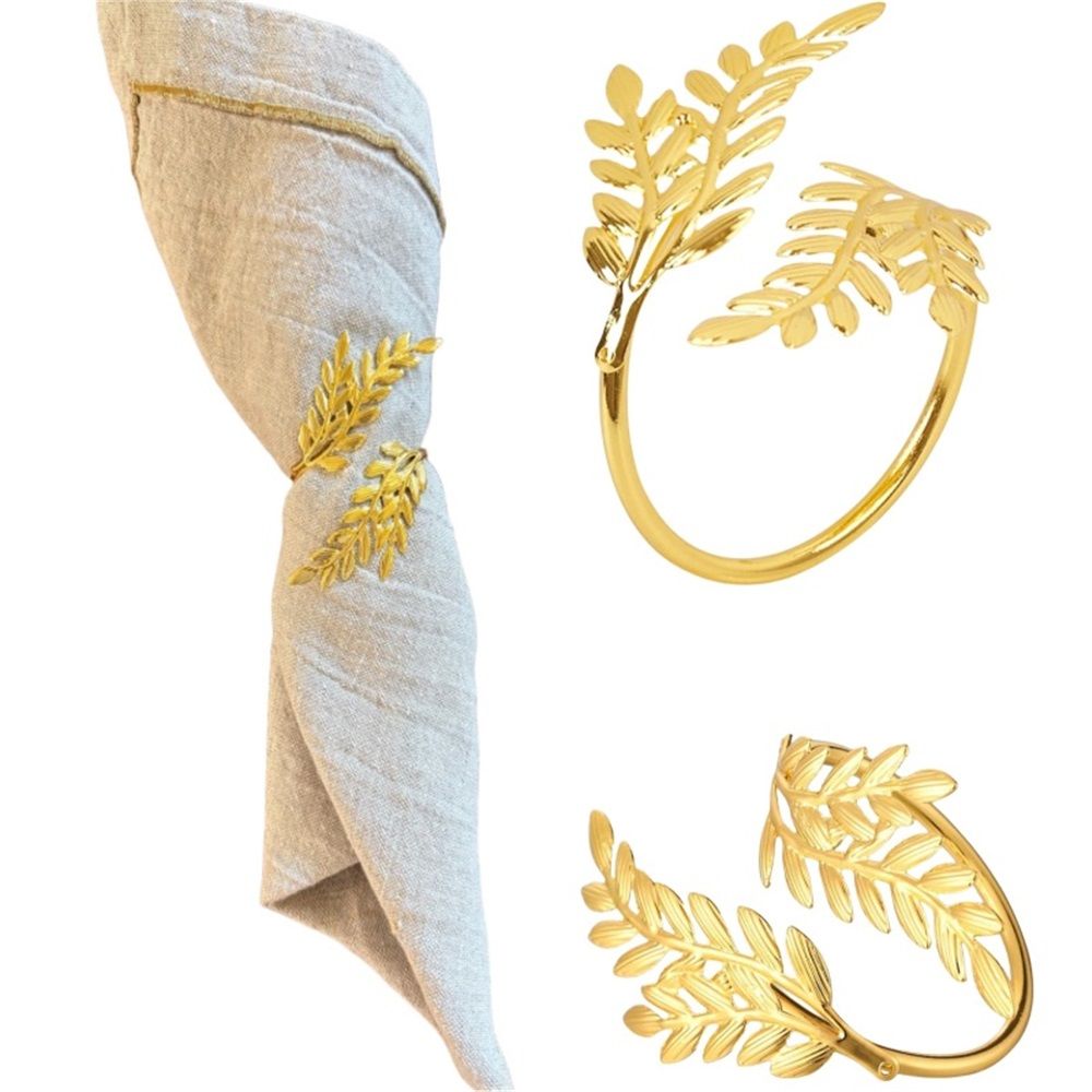 Gold Napkin Rings Set of 12 Metal Napkin Holder for Table Wheat Sheaf Napkin Rings for Dinning Table Parties — image 2