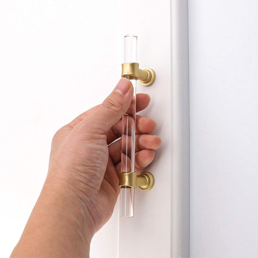 2 Pack Acrylic Drawer Pulls Kitchen Cabinet Handle Gold Dresser Drawer Pull Brushed Brass Cabinet Hardware — image 4