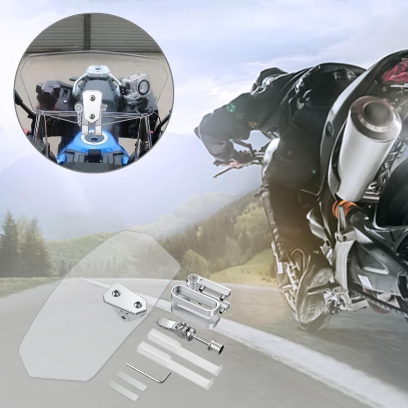 Motorcycle Windshield Adjustable Clip On Windscreen Extension Spoiler Wind Deflector for Motorcycle-Clear, Replacement Part — image 4