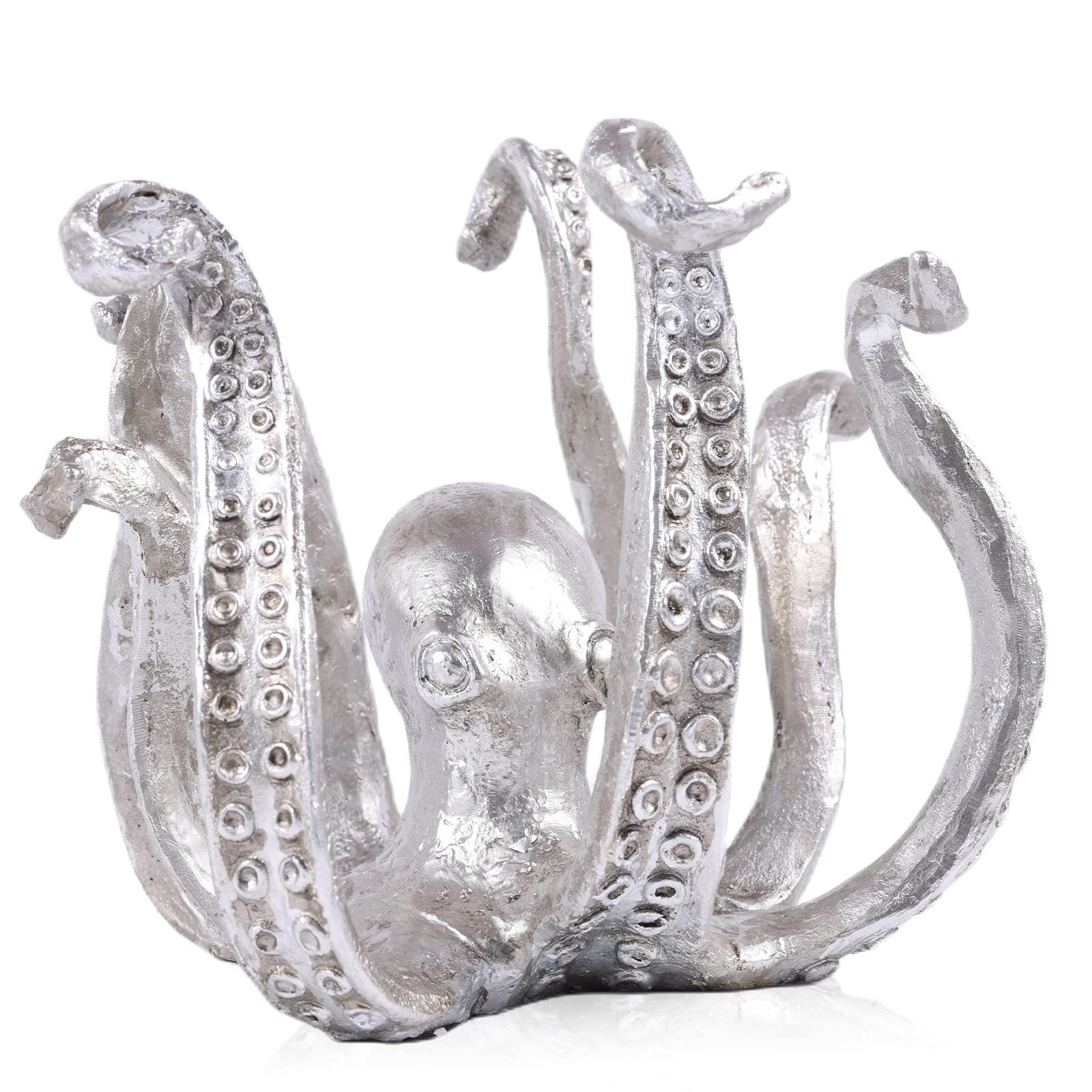 Multi-Functional Octopus Sculpture – Decorative Resin Cup Holder & Jewelry Organizer, Unique Home Accent for Living Room, Office, or Desk (Silver)