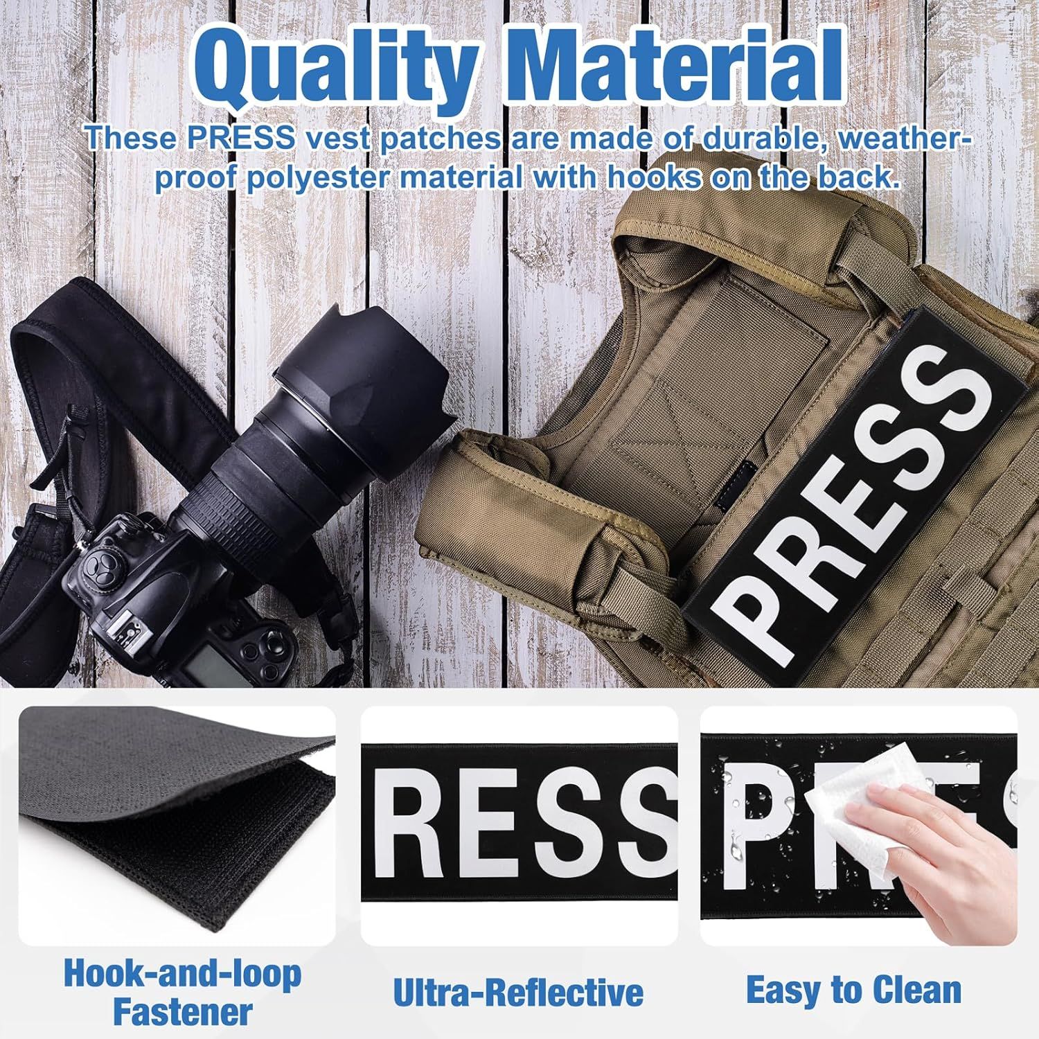 2 PCS Reflective Press Patch Night Vision & Reflective Printed Letters Patches with Hook & Loop for Guard Vest Jacket Back Panel, Small (5.7" x 2.5"), Large — image 4