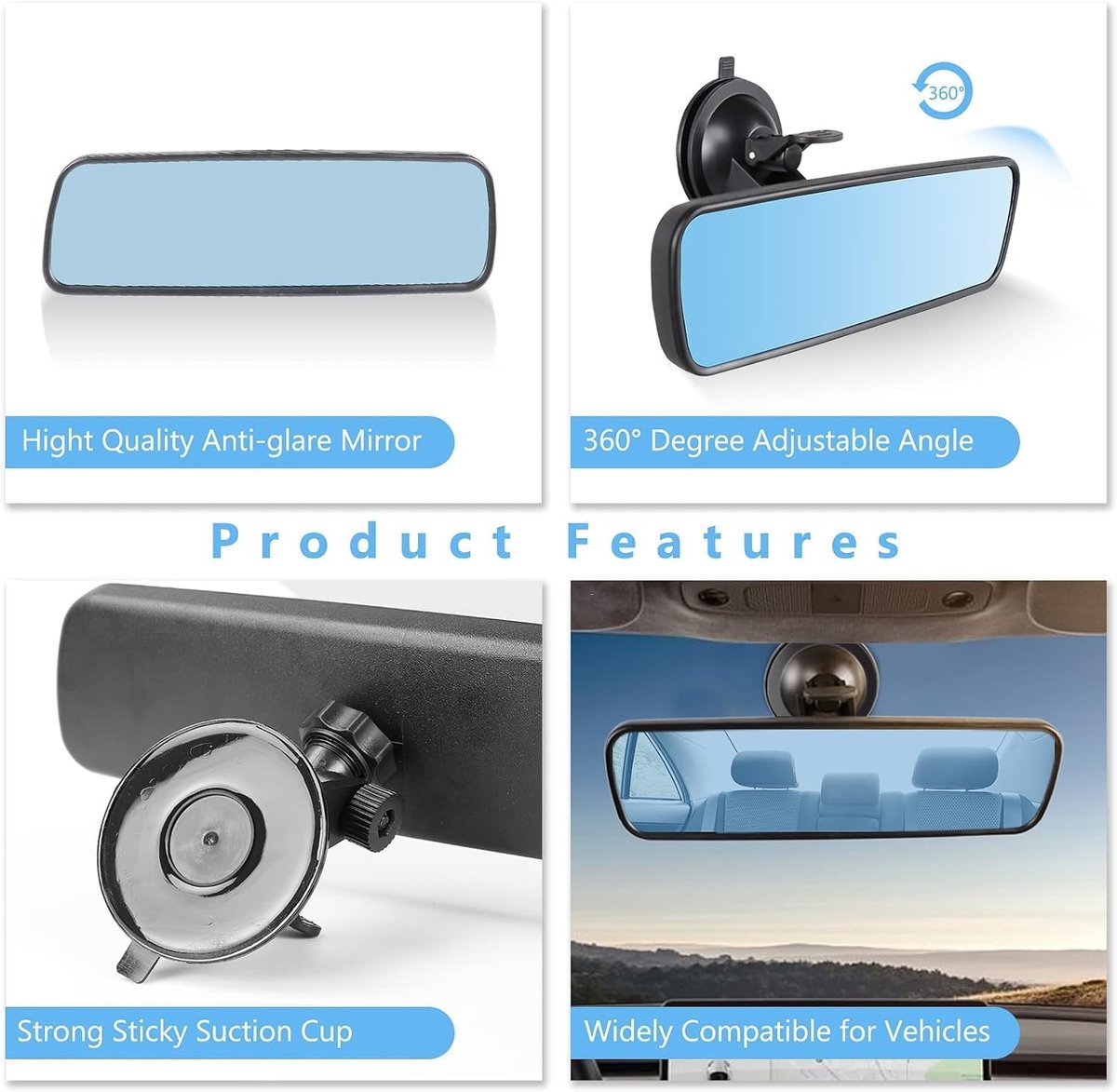 20 × 6 cm - car rearview mirror - with suction cup - adjustable - car interior mirror - vehicle interior mirror reduces blind spots - universal - car — image 3
