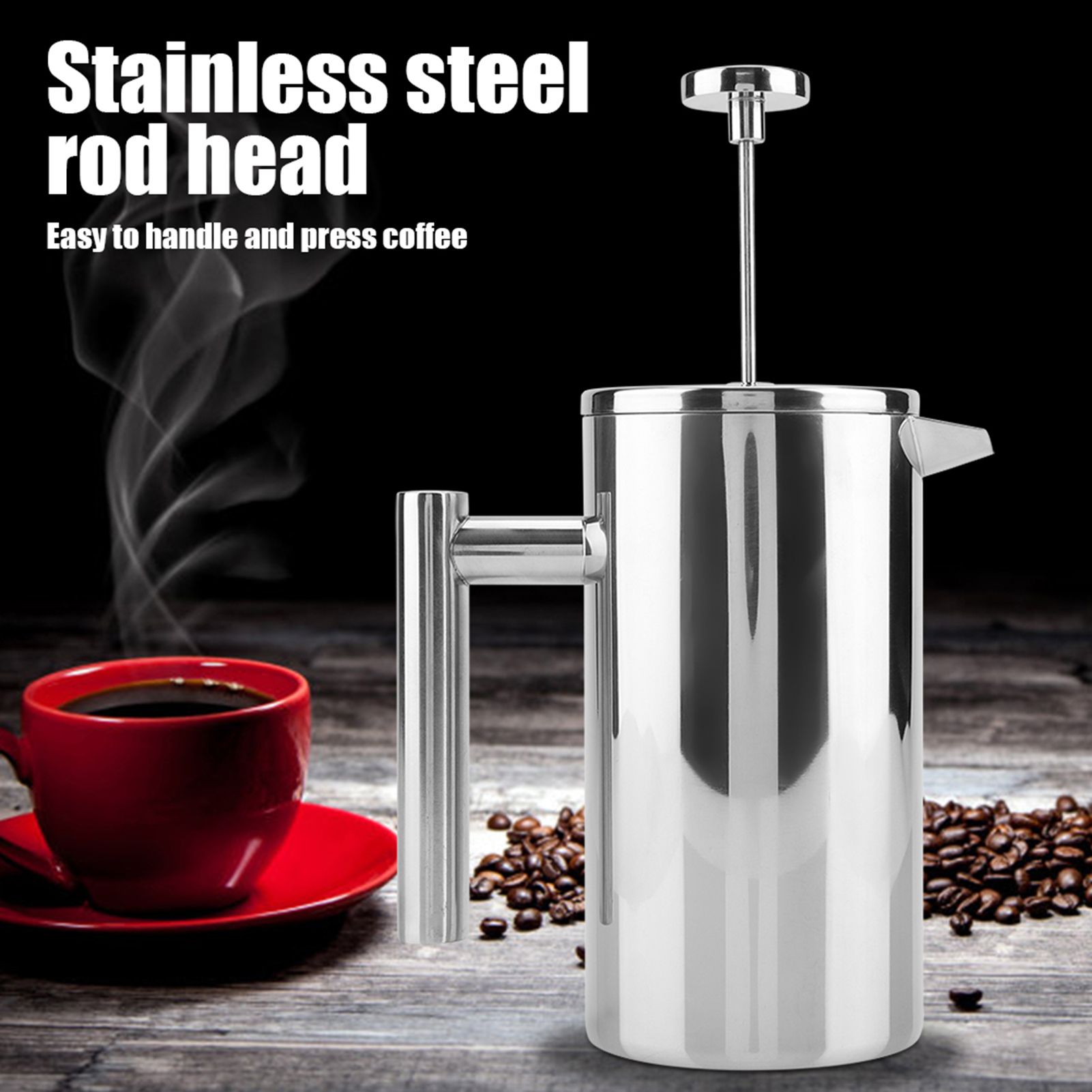 Double Walled Stainless Steel Coffee Maker French Press Tea Pot with Filter (1000ML) — image 3