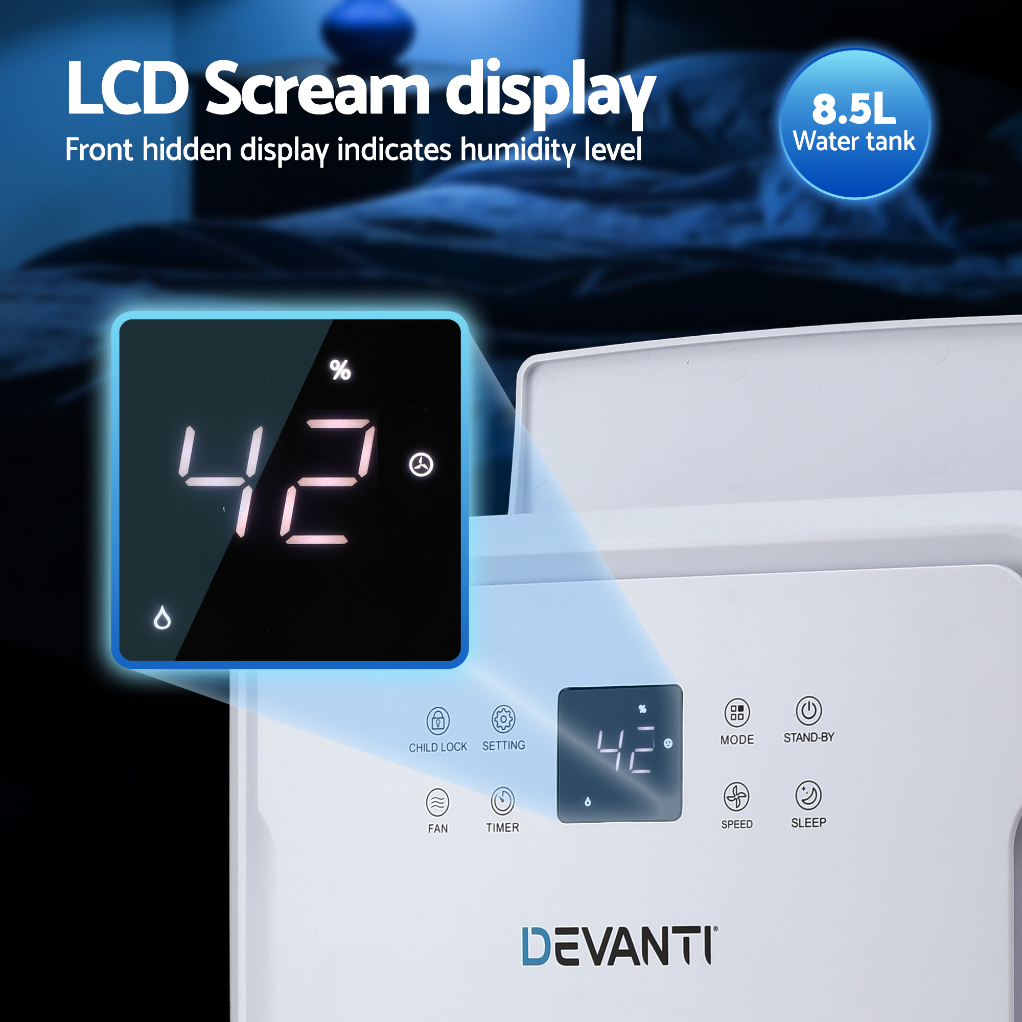 Devanti 50L/Day Dehumidifier Home Air Dryer Mould Moisture 8.5L Tank — image 5