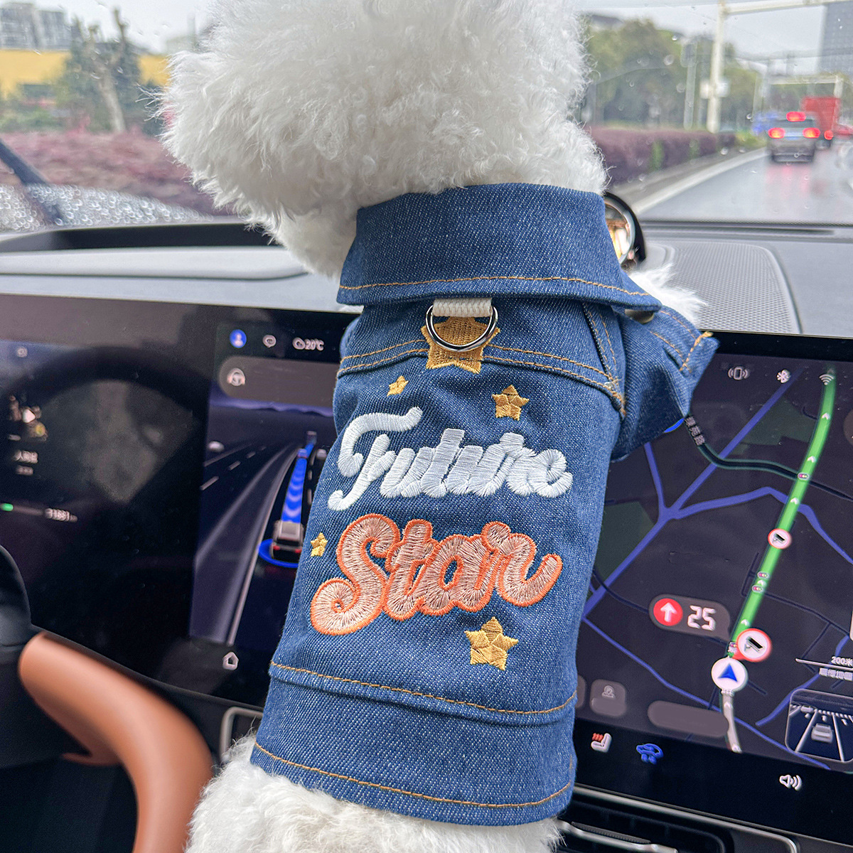 S-Approximately 5kg Future Star Denim Vest Jacket for Dogs and Cats - Spring, Summer, and Autumn Wear