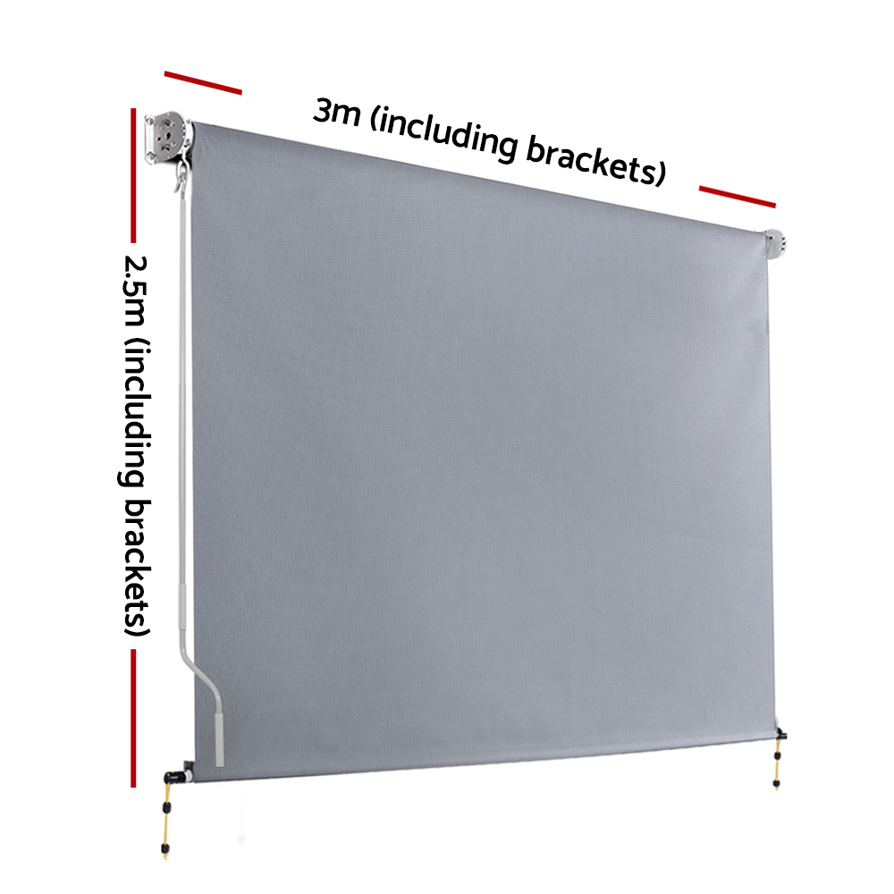 Instahut 3X2.5M Outdoor Blinds Awning Roll Down Screen Fabric Blinds Outdoor Window Shade Grey — image 2