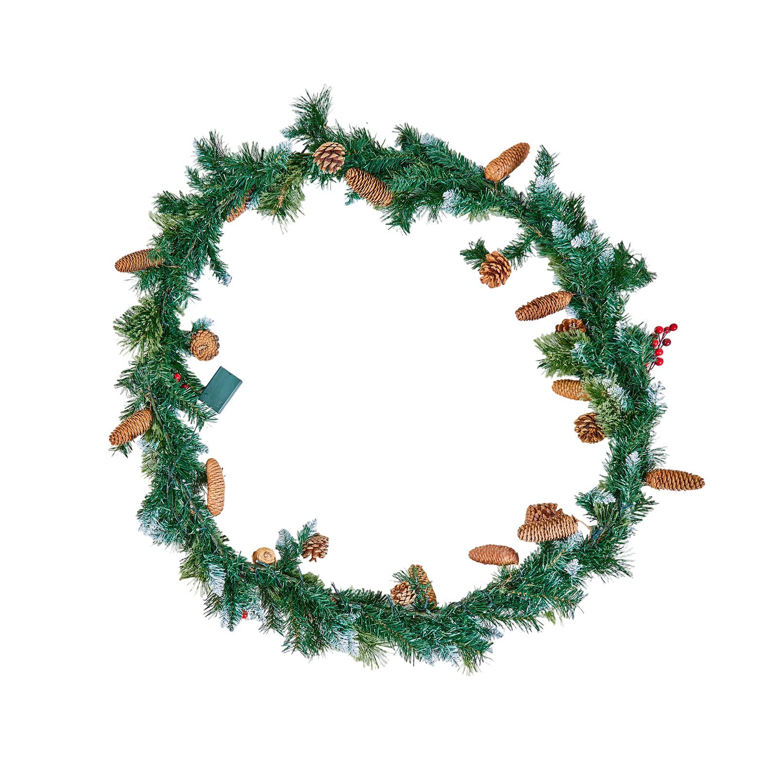 Christmas Garland, 2750mm Artificial Christmas Garland with Light String, Faux Greenery Decoration with Berry Clusters, Pine Needles, Pine Cones, Realistic