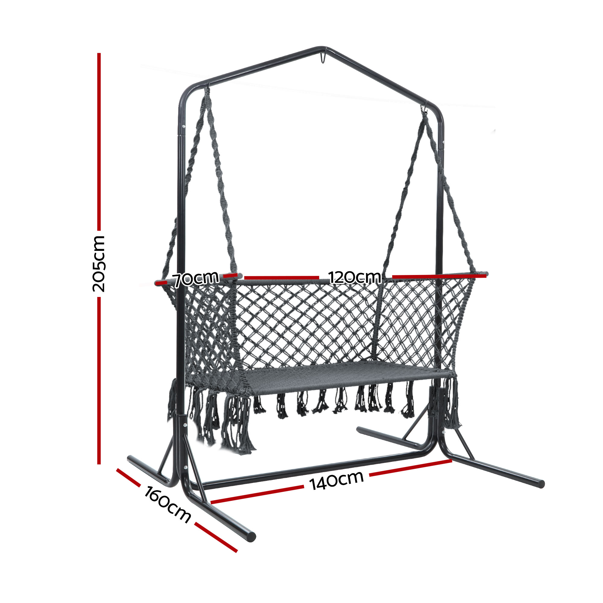 Gardeon Hammock Chair with Stand Macrame Outdoor Garden 2 Seater Grey — image 2