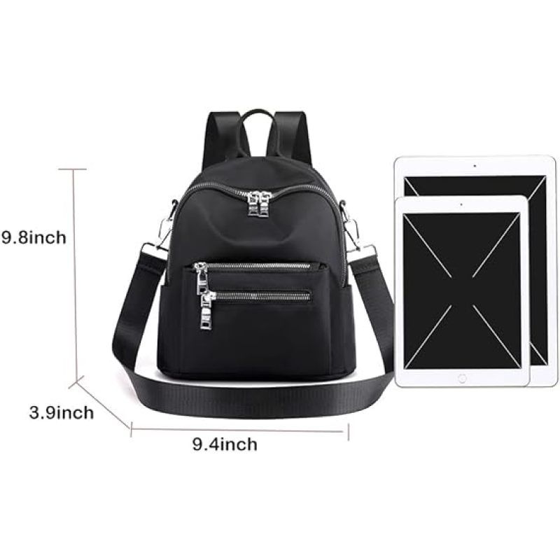 Women's Mini Backpack Purse Fashion Lightweight Rucksack Small Shoulder Bag Nylon cloth bag(black) — image 3