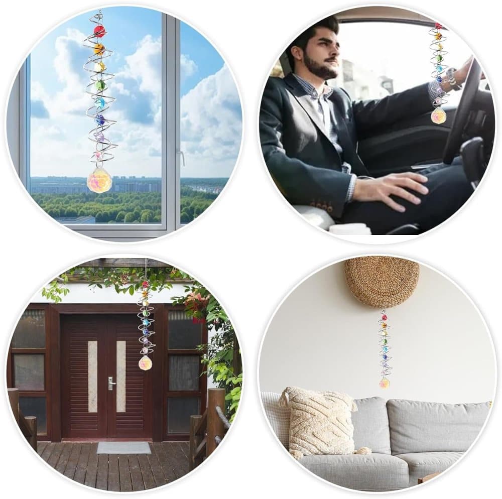Colorful Crystal Solar Wind Chime KC2 with Spiral Design, Rotating Decor for Window Garden Wedding Gift — image 5