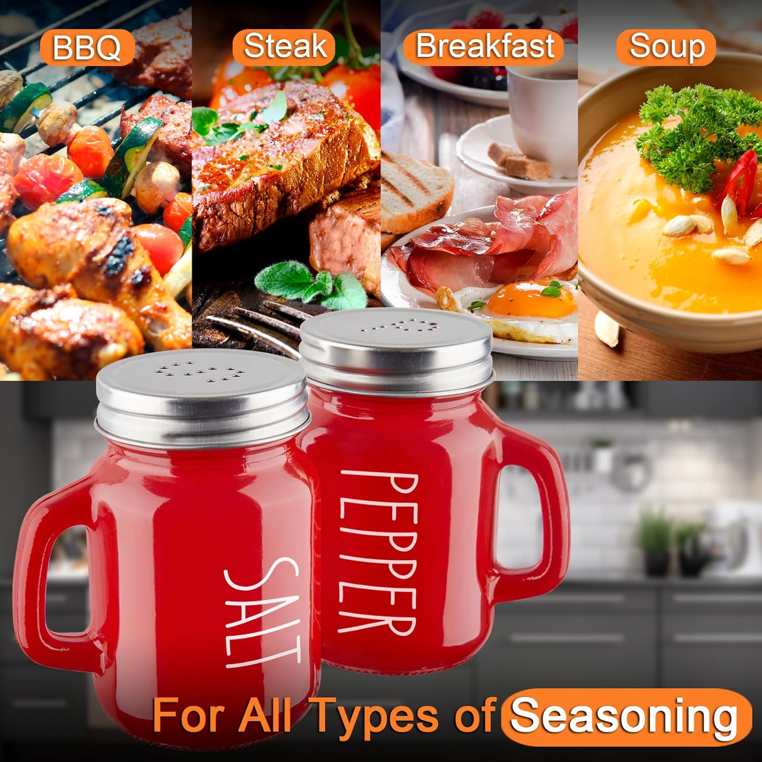 Red Salt and Pepper Shakers Set, 4 oz Cute Modern Glass Christmas Red Shaker Sets with Stainless Steel Lids, Red Kitchen Decor and Accessories for Home โ image 5