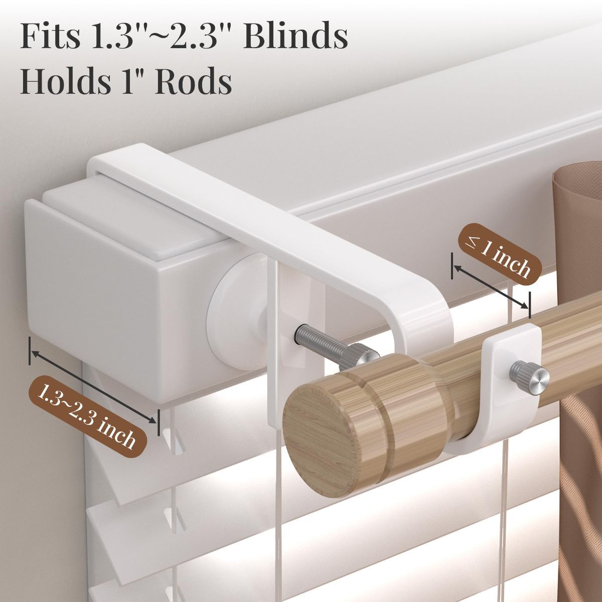 3 Pack Over-Blinds Curtain Rod Brackets for Outside-Mounted Blinds, No Drill, Adjustable Fit - White — image 3
