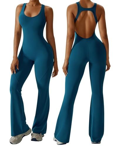 Women's Flared Jumpsuit for Yoga, Gym, Sports & Casual Occasions, L (Teal)