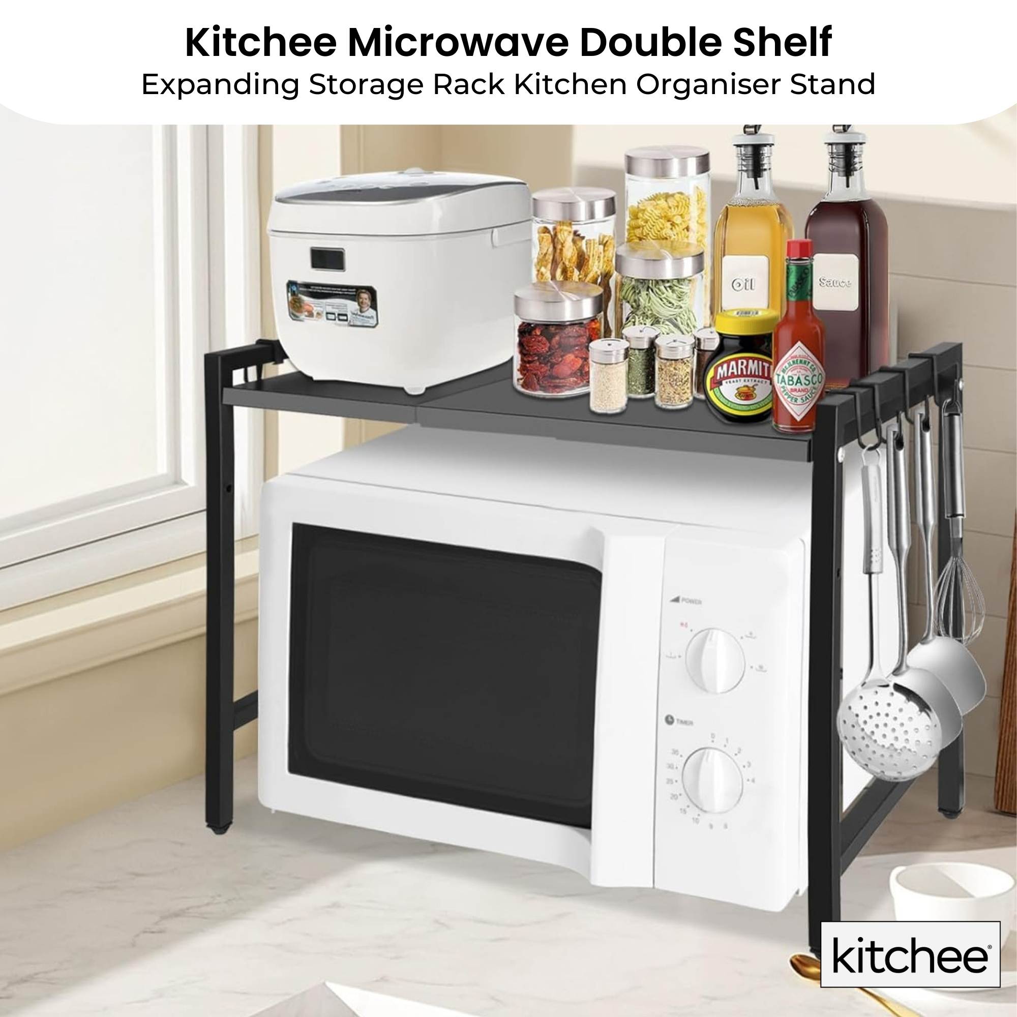 Kitchee Microwave Single Shelf - Expanding Storage Rack Kitchen Organiser Stand โ image 2