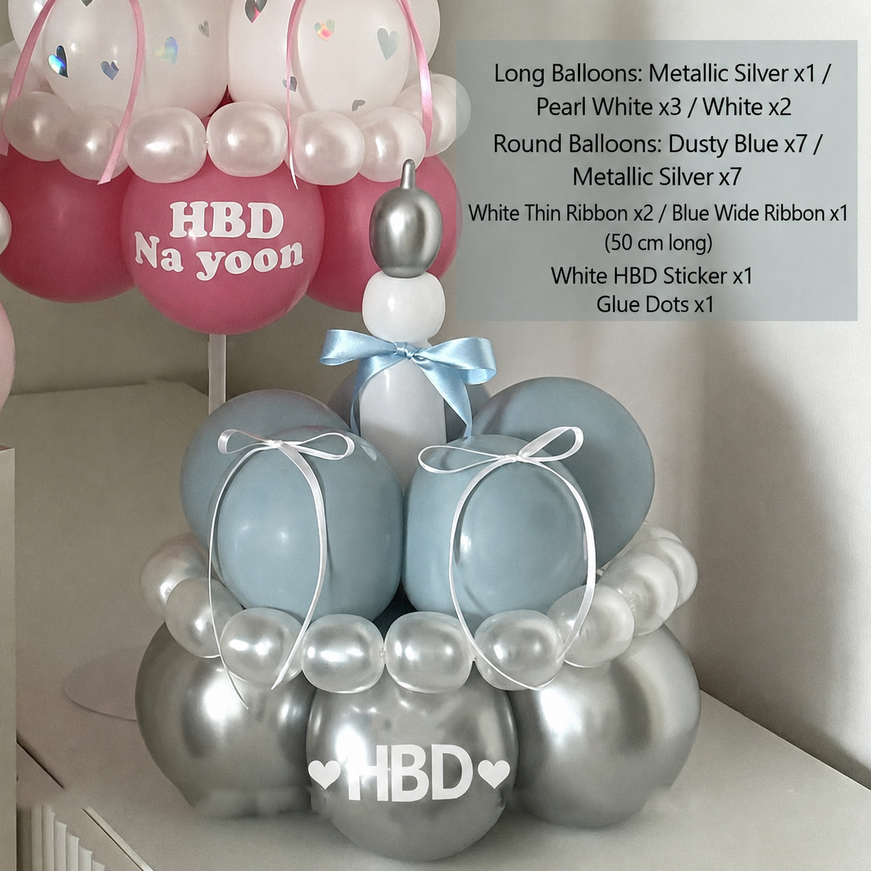 Birthday Cake Balloon Garland Kit (Blue Material kit)– DIY Party Decoration Set with HBD Balloons, Ribbon and Glue Dots, Creative Table Centrepiece for — image 2