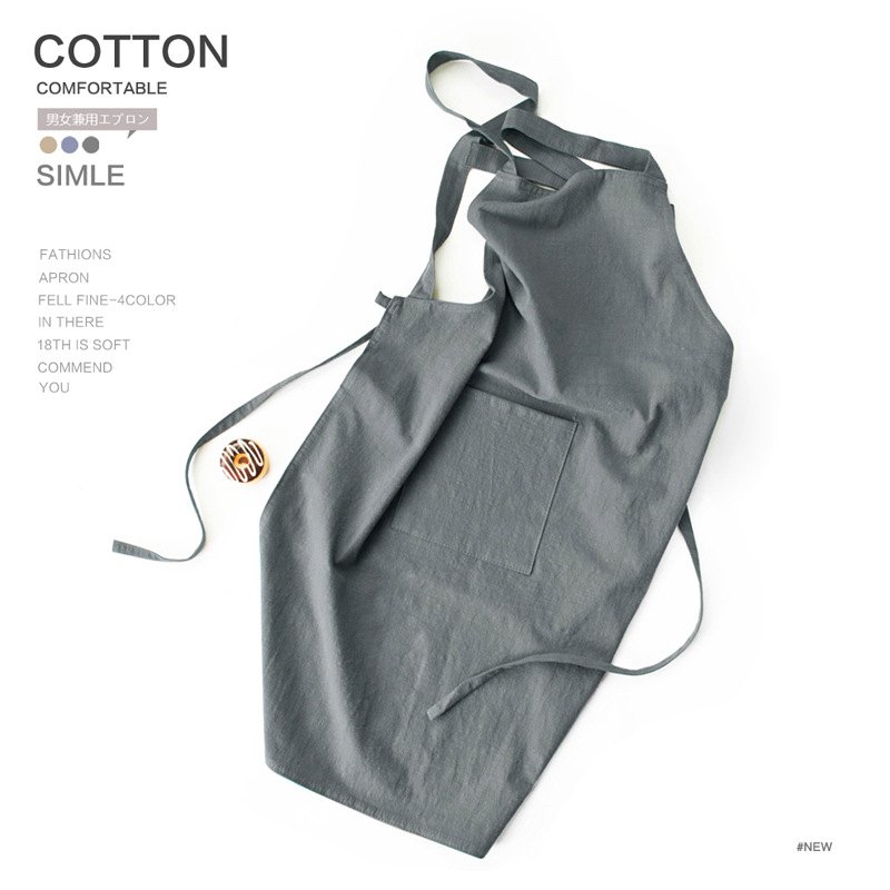 Grey Cotton Linen H-Back Apron - Solid Color Kitchen Cooking Apron with Pocket โ image 2