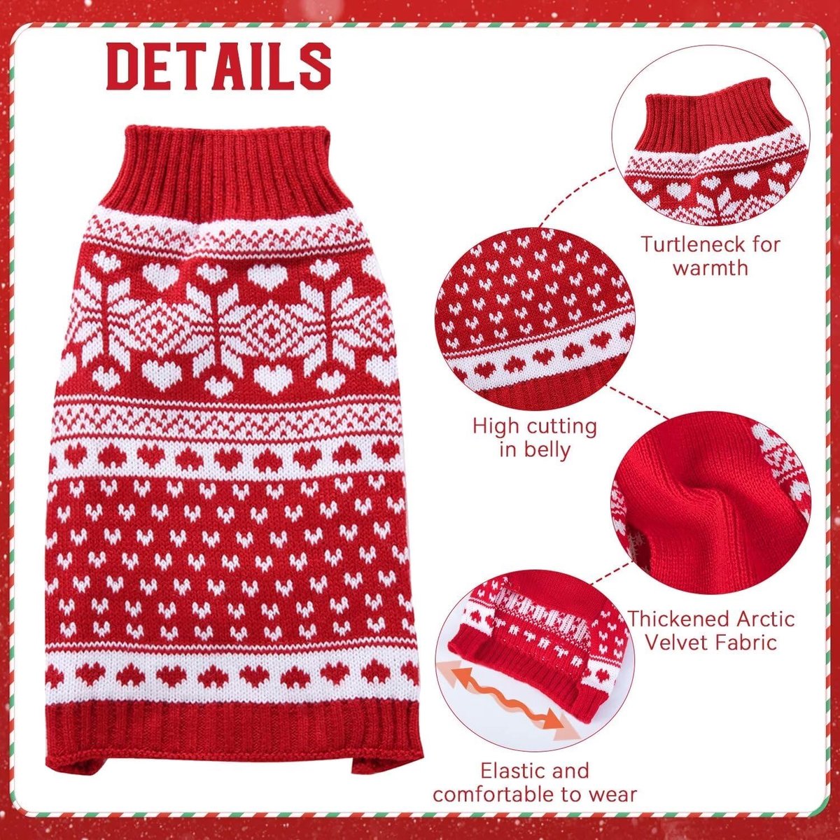 Dog Sweater - Christmas Dog Sweaters - Sleeveless Dog Sweaters - Dog Coat - Warm Autumn and Winter Puppy Sweater - Ugly Sweater - Perfect for Small โ image 2