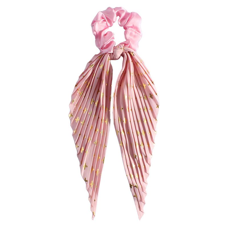 Pink Vintage Ribbon Ponytail Scrunchie 2 Pack for Women Pleated Satin Hair Tie with Long Ribbon Tails Elegant Retro Hair Accessory for Ponytail โ image 5