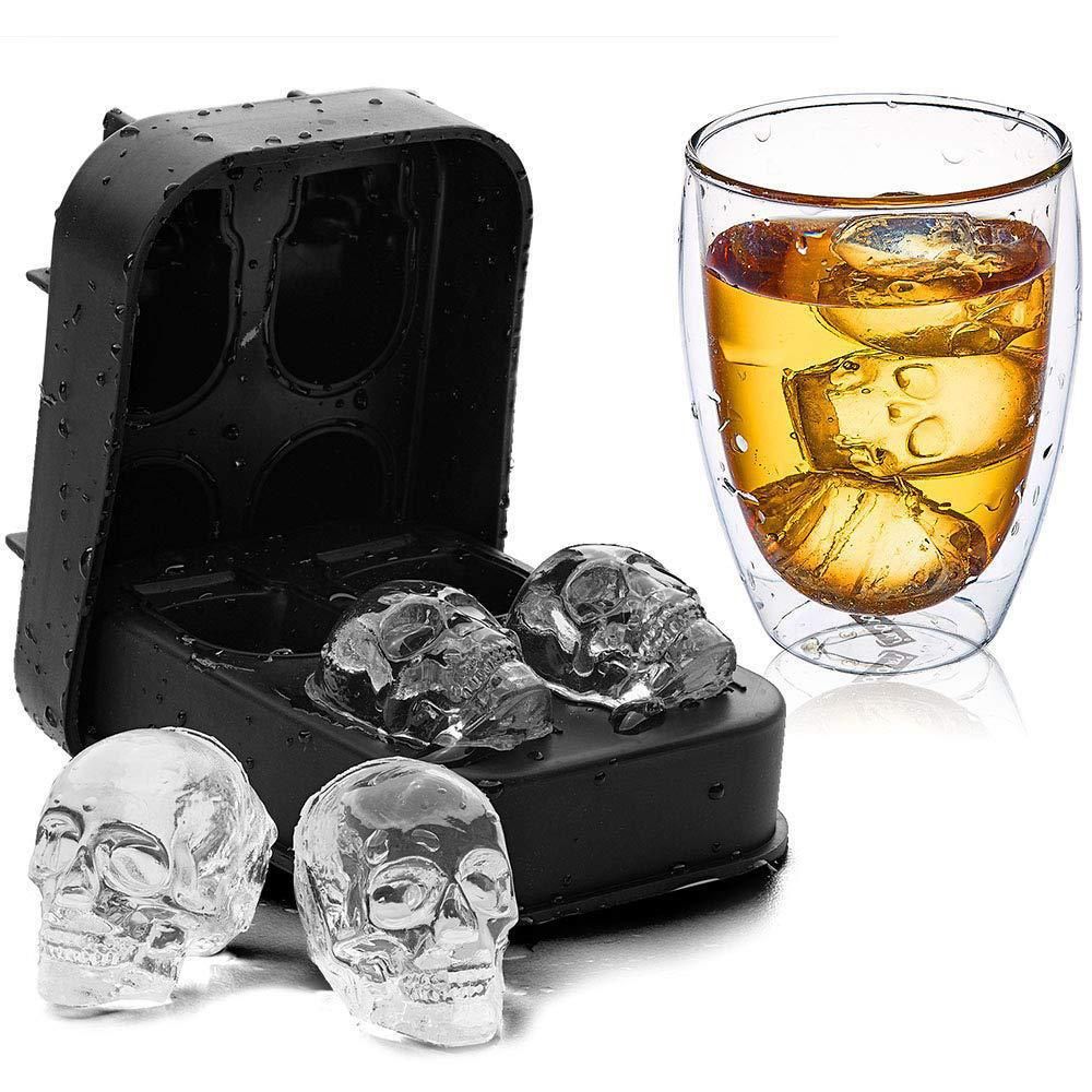 Skull Silicone Jello Ice Mold Flexible Cube Maker Tray for Halloween and Christmas Party. Best for Whiskey and Cocktails Black