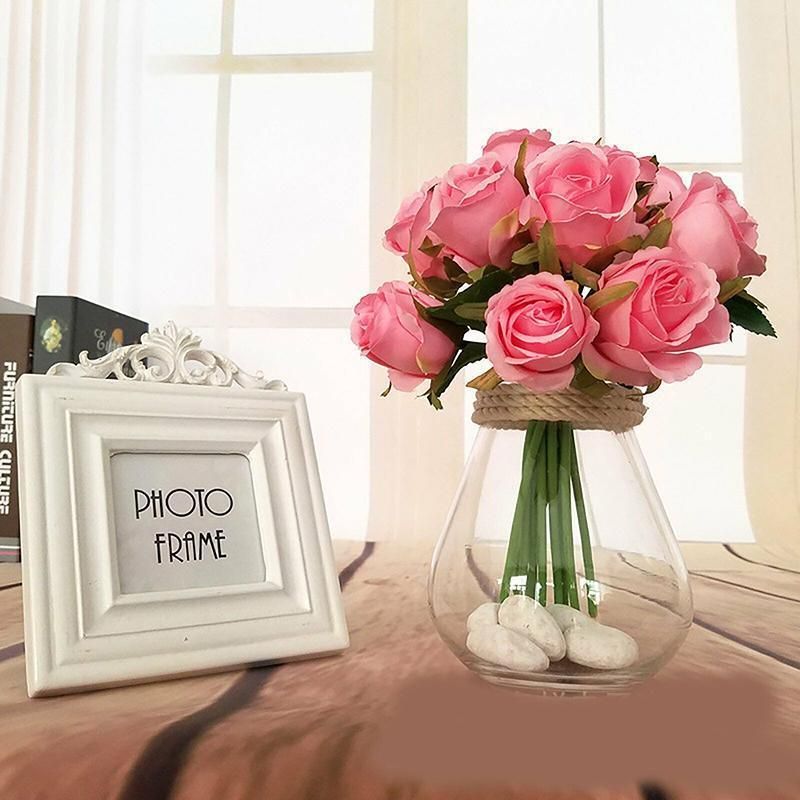 12 Heads Silk Rose Artificial Flowers Fake Bouquet - White+blue โ image 6