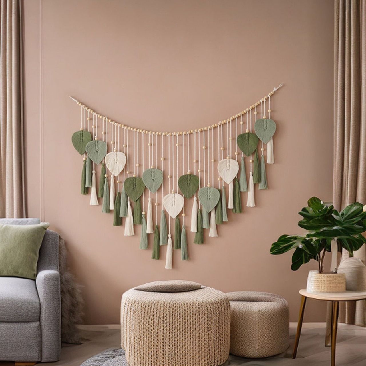 Wall Hanging Large Leaves Tapestry Wall Hanging Decoration Boho Handmade Woven Leaf Feather Wall Art Decor for Nursery Bedroom Living Room Office Christmas — image 2