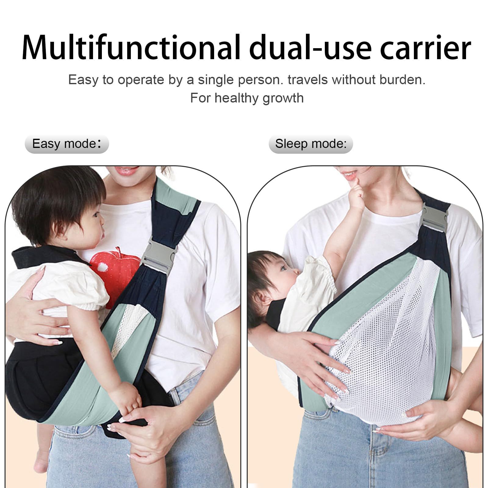 Baby Sling Carrier, Adjustable Half Wrapped Sling Hip Carrier - Lightweight Breathable Mesh Fabric for Newborn (Green) โ image 4