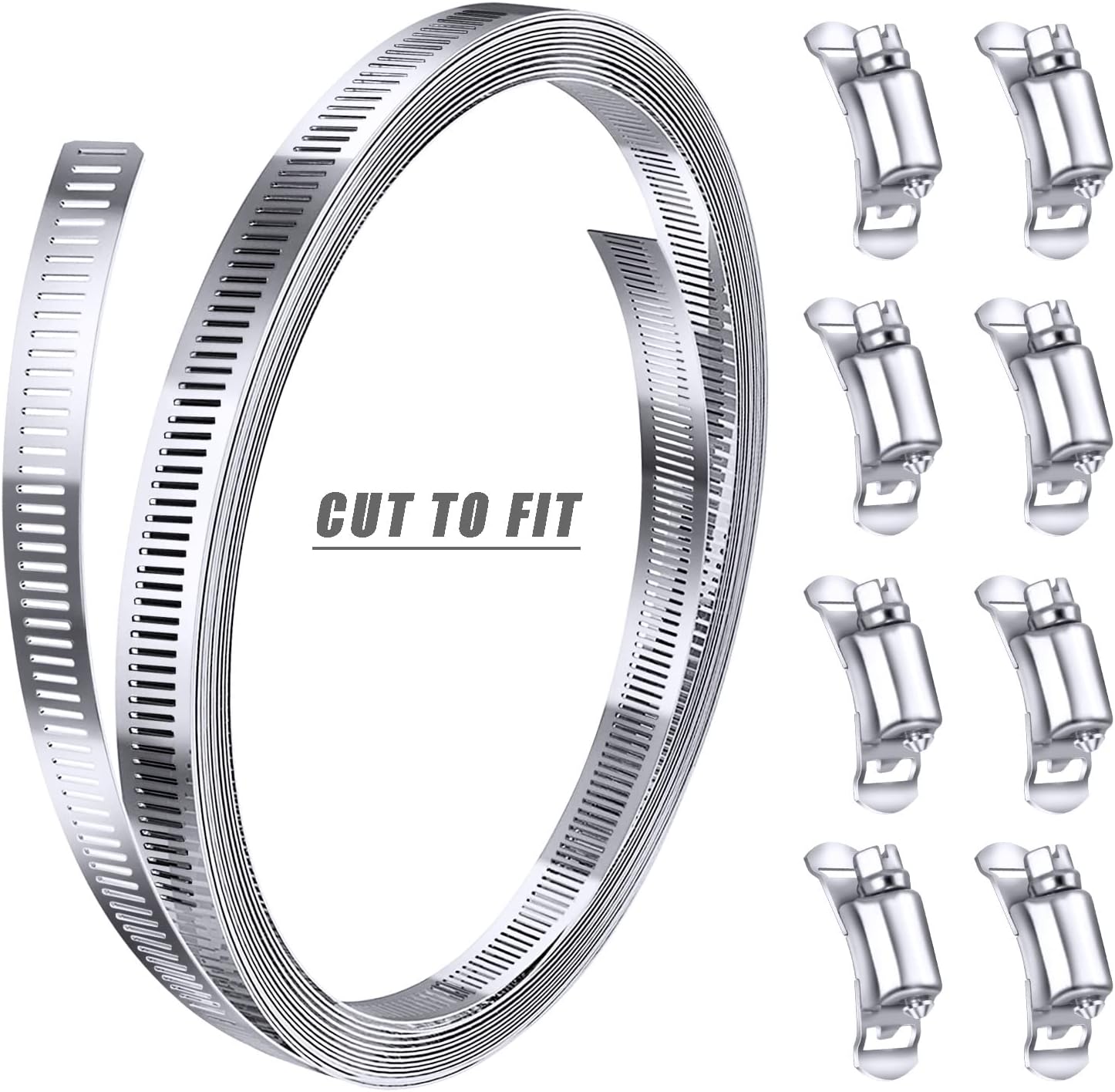 304 Stainless Steel Hose Clamp Assortment Kit DIY, Cut-To-Fit 12 FT Metal Strap+8 Stronger Fasteners,Large Adjustable Worm Gear Band Hose Clamps Screw Clamps โ image 6