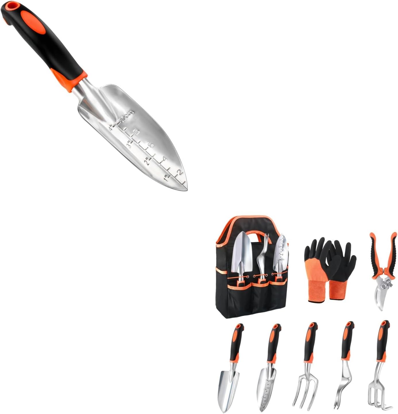 Garden Shovel Garden Hand Trowel, Heavy Duty Hand Shovel with Ergonomic Handle + Garden Tools Set, 8 Piece Gardening Tools Set with Non Slip Ergonomic Handle