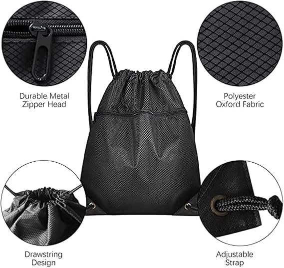 Trekkoord sports bag - large sports bag with PE pocket and external zip - waterproof drawstring swim backpack for men, women, boys and girls - sports, school — image 2