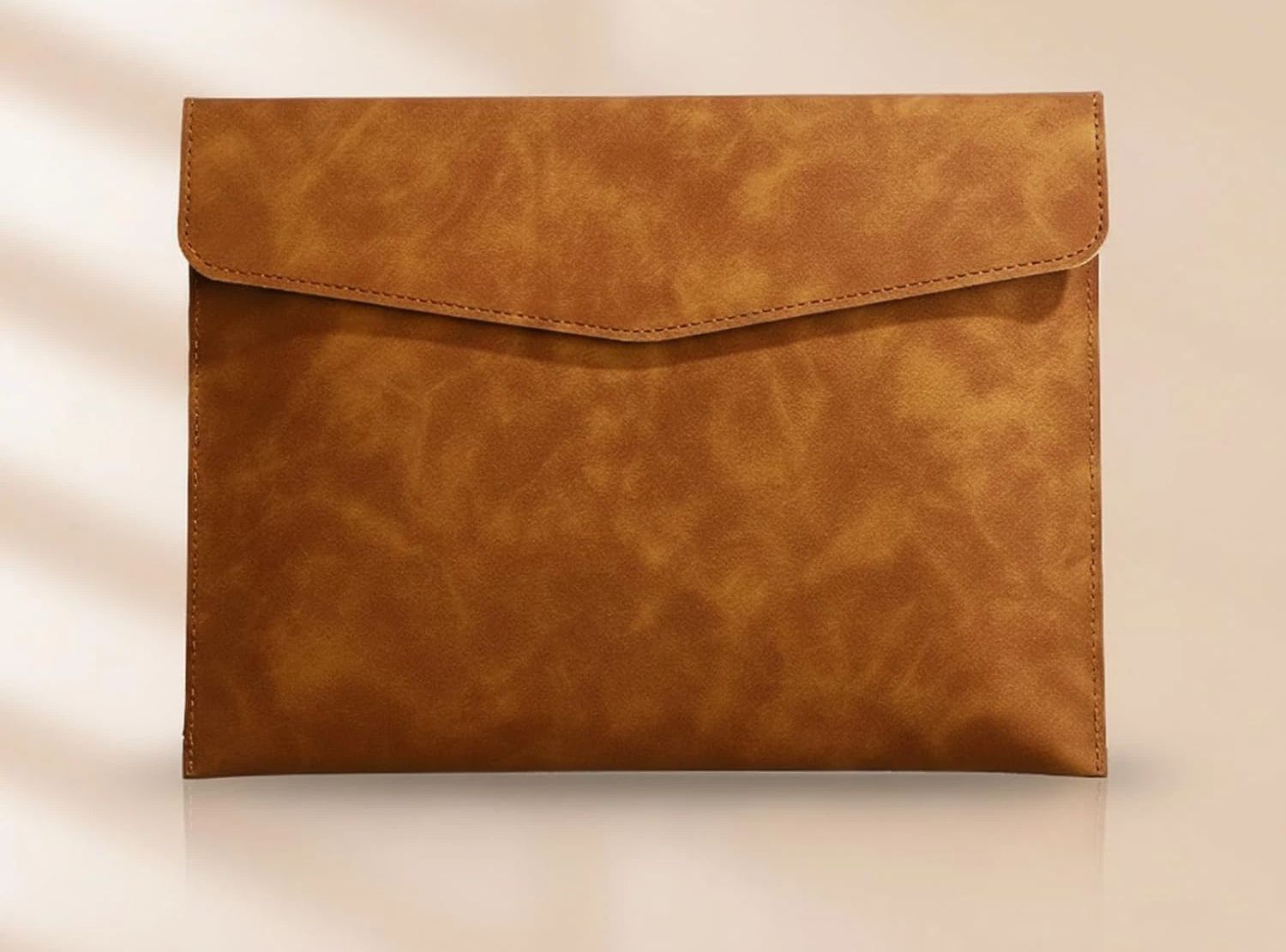 A4 PU Leather Envelope Documents File Portfolio Large Capacity Folders Travel Bag for Paper Letter Stationery Organizer and Tablet Case PC Sleeve (light brown） — image 2