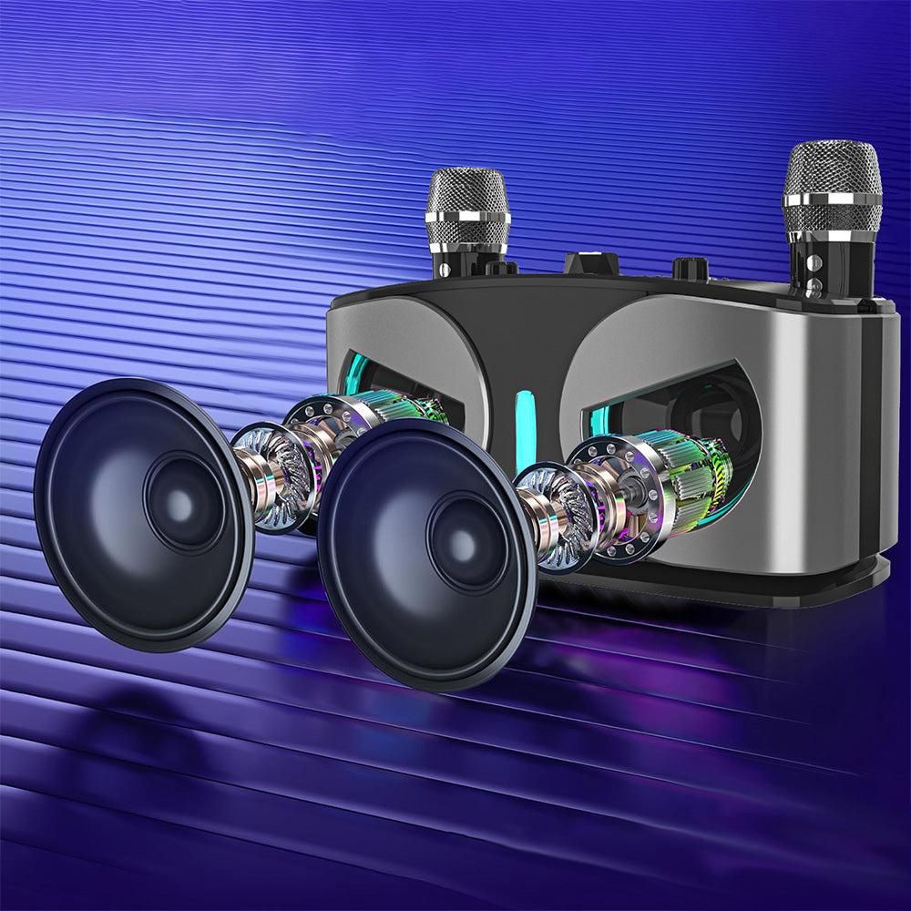Wireless Bluetooth Karaoke Speaker with 2 Microphone Home KTV Set Grey — image 4