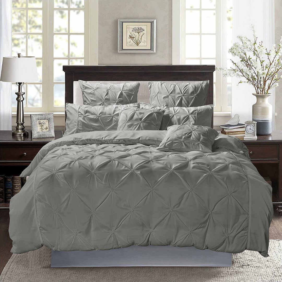 Diamond Pintuck Double Size Grey Duvet Quilt Cover Set โ image 4