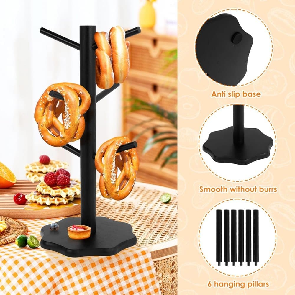 1-Pack Black Tree-Shaped Wooden Pretzel Stand, Bamboo, for Restaurant Cafe Bar Kitchen Decoration, Compatible with Pretzels — image 3