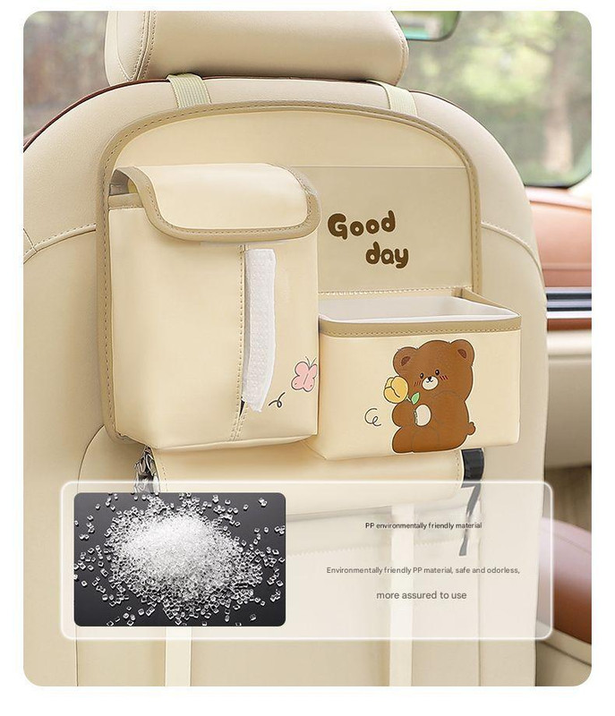 Car Seat Back Organizer with Practical design-Multi-Pocket Storage for Tissues and Gadgets-Cute bear(Beige) — image 4