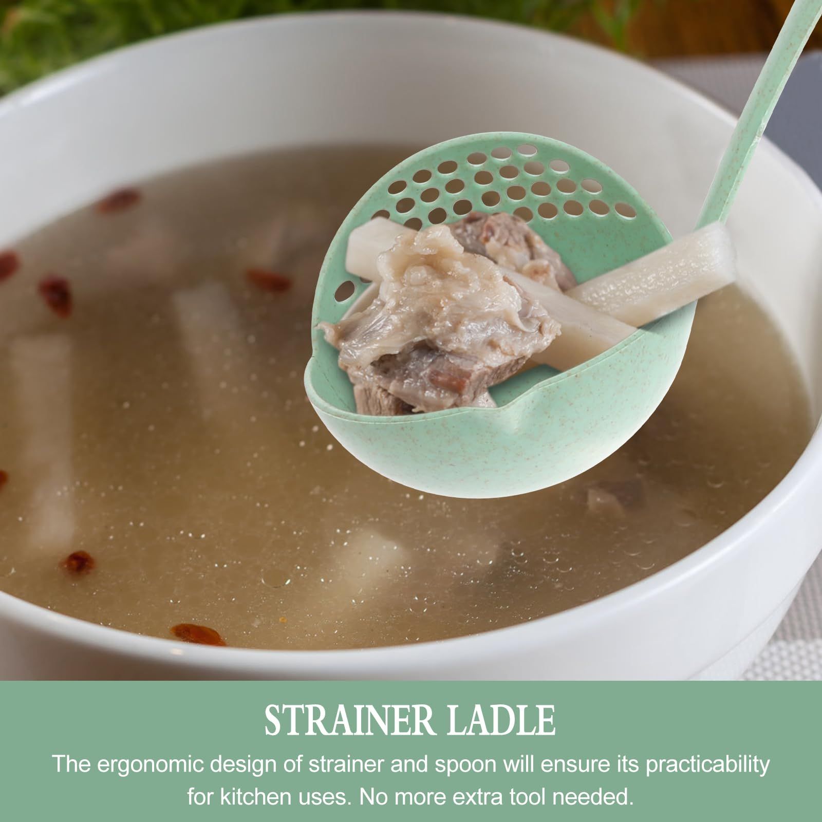 Multi Function Plastic Ladle Spoon with Filter Strainer, Soup Ladle Plastic Straining Ladle Slotted Spoon Soup Pan Spoon โ image 2