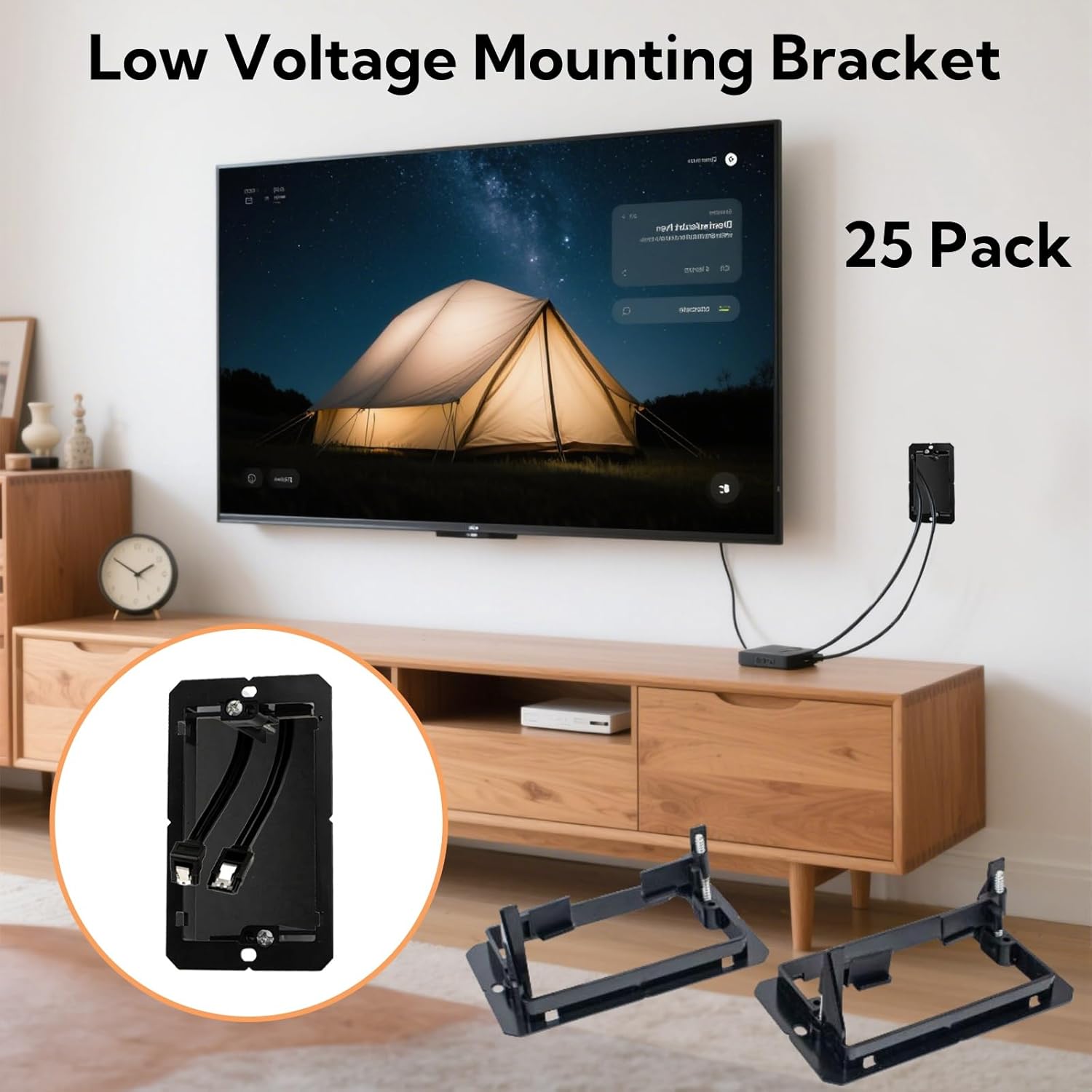 25 Pack Low Voltage Mounting Bracket, 1 Gang Flush Wall Plate, Drywall Cables Pass Through Wallboard, Single Cord Hider for Telephone Wires, Network Cables — image 6