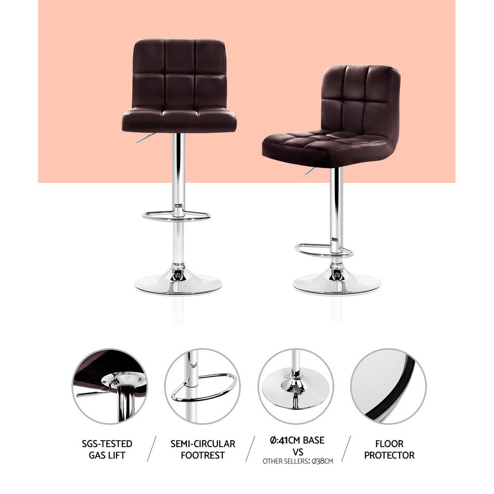 Artiss 2x Bar Stools Leather Gas Lift Brown โ image 5