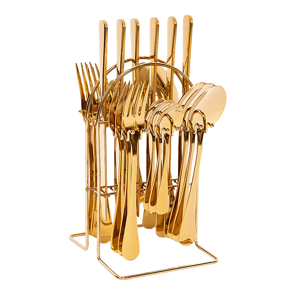Tableware 24PC Gold Cutlery Set SS304 Household Knife Fork Spoon Kitchen with Storage Rack Dinner Service β image 4