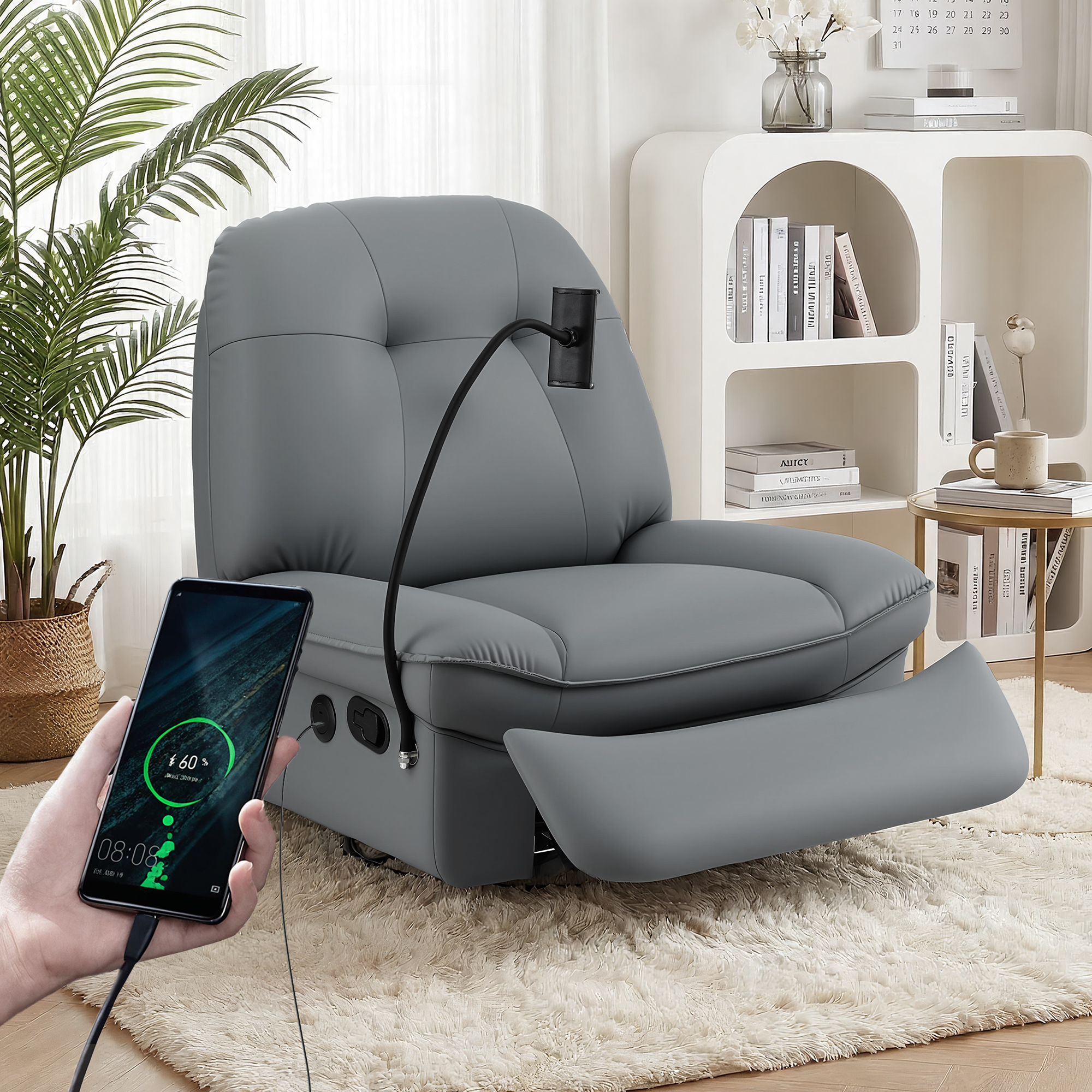 Artiss Manual Swivel Rocker Recliner with USB Ports Rocking Chair Nursery Sofa Lounge — image 6