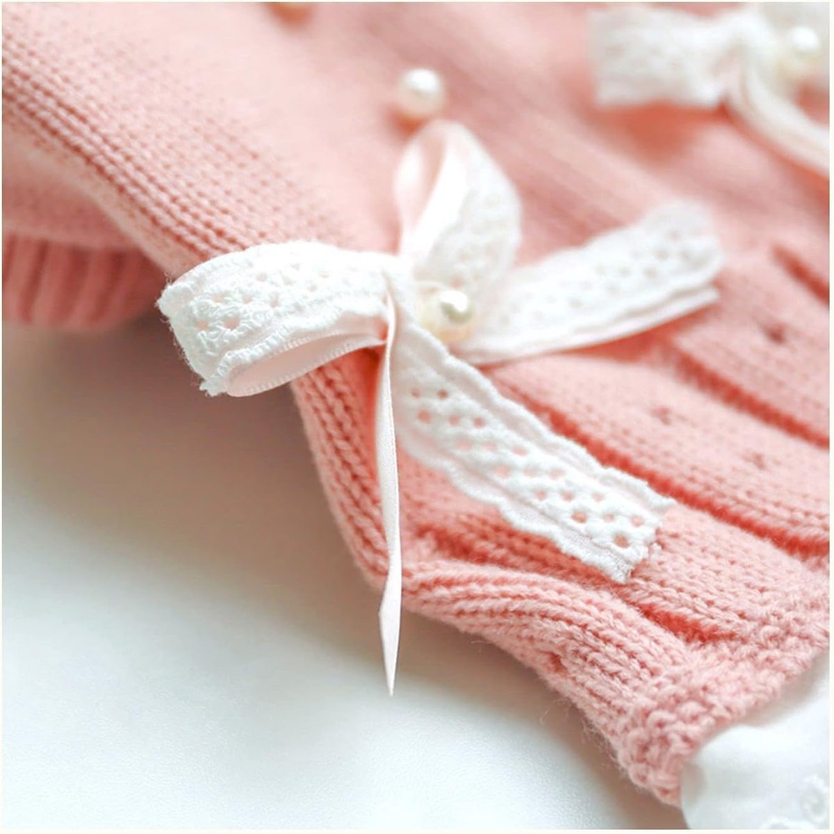 Dog Coat - Dog Sweater - Sweater Dress for Small Dogs - Female Dress with Bow - Pink and Blue Warm for Winter - Princess Lace - Birthdays โ image 3