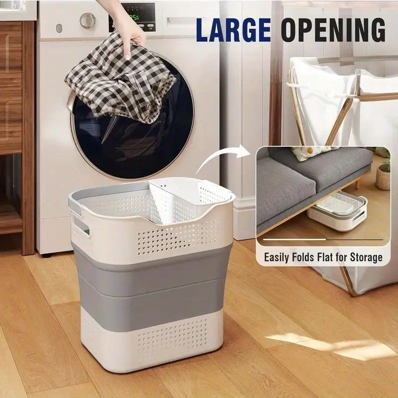 Multi-functional Folding Laundry Basket: Hassle-free Storage, One Basket for All Your Clothes Sorting.light brown — image 3