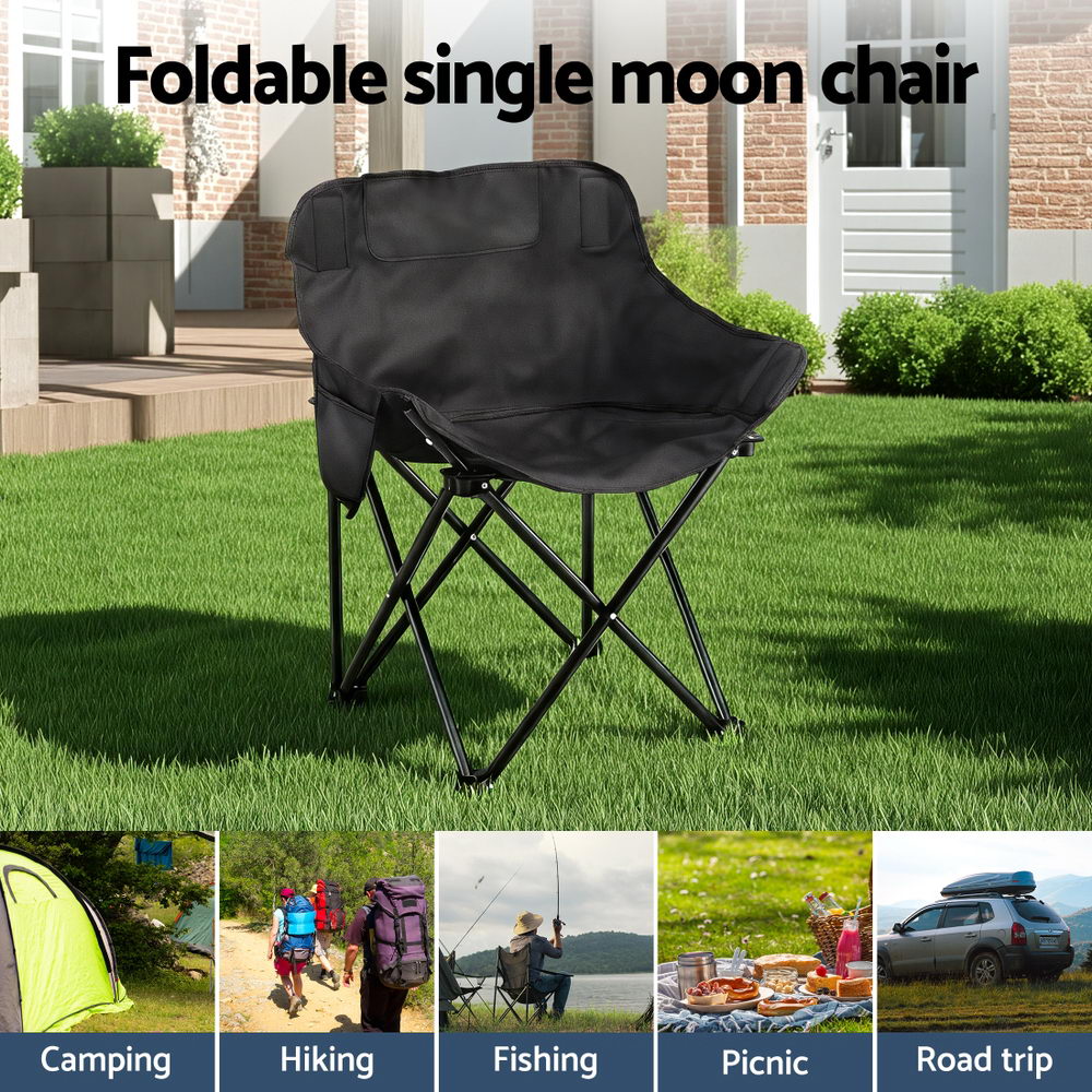 Weisshorn Folding Camping Moon Chair Portable Seat Weight Capacity 120KG Black — image 4