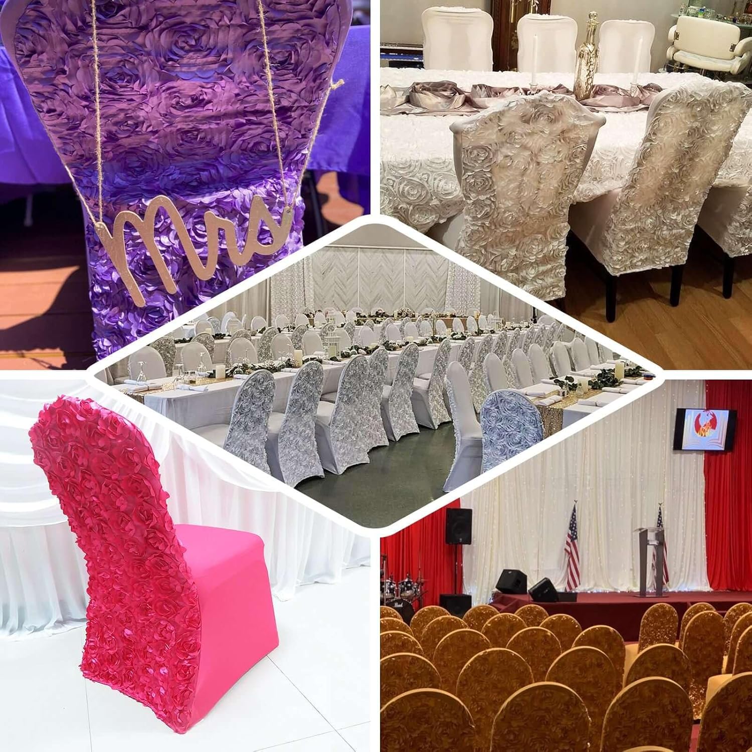 Efavormart Satin Rosette White Stretch Banquet Spandex Chair Cover Dinning Event Slipcover for Wedding Party Banquet Catering — image 4