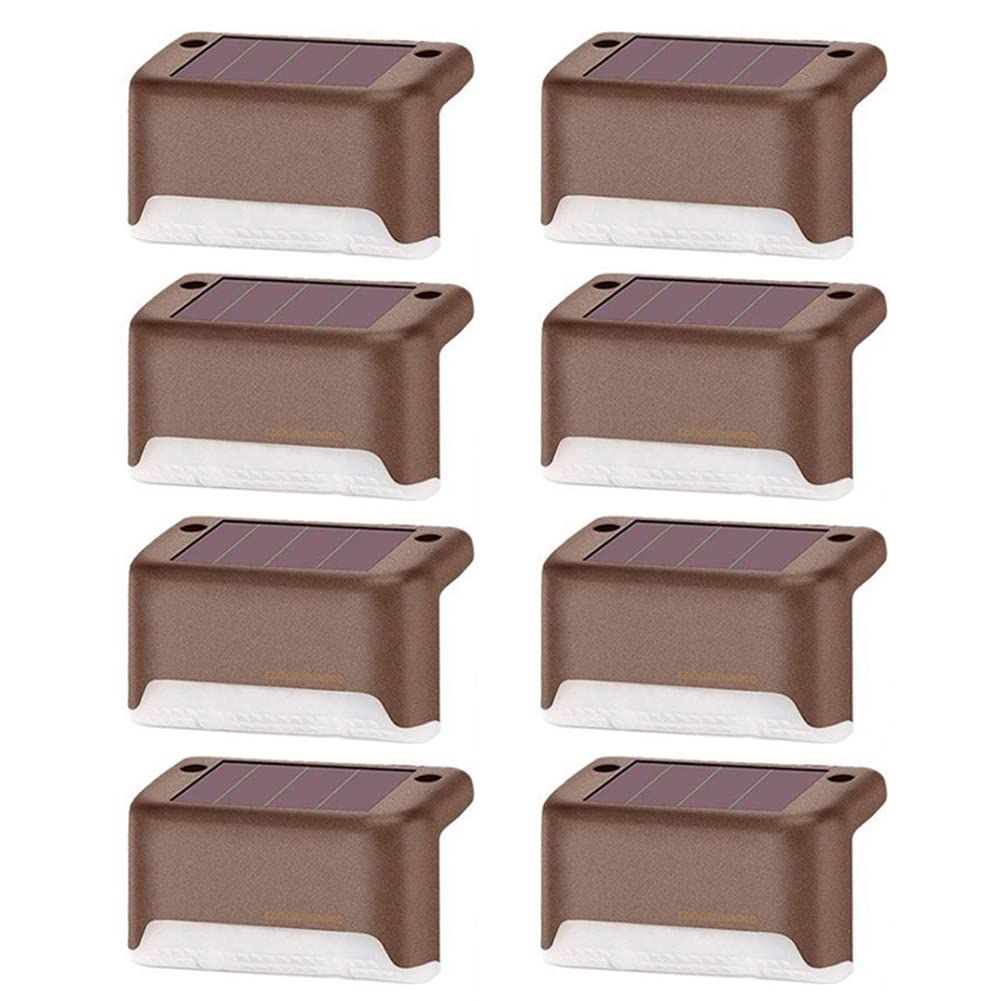 8Pcs Solar Fence Lights, Solar Wall Light Outdoor Fence Solar Lights Waterproof, Solar Outside - Brown Warm Light