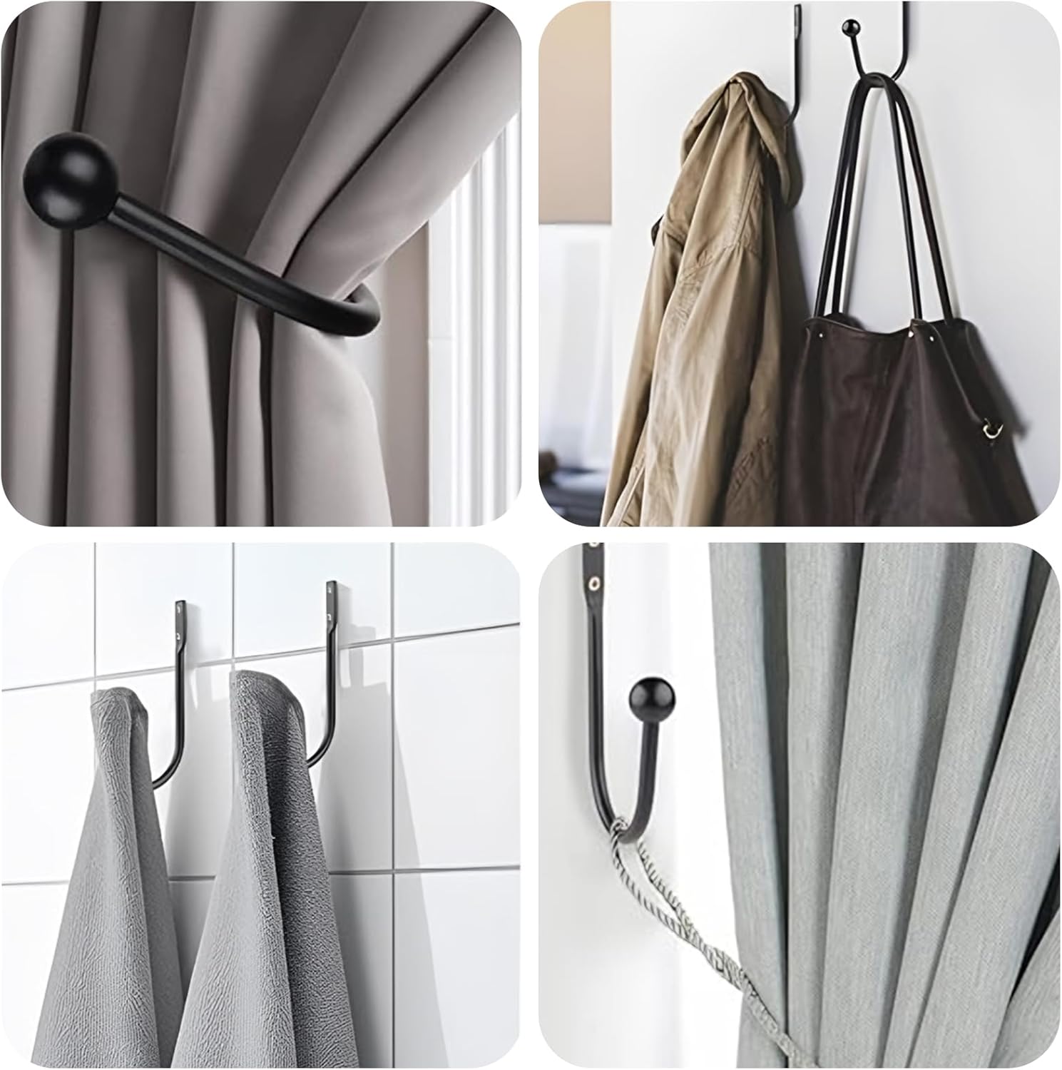 6 Pcs Curtain Holdbacks Curtain Tiebacks, U Shaped Curtain Hooks Wall Mount Window Curtain Holder (Black) โ image 6