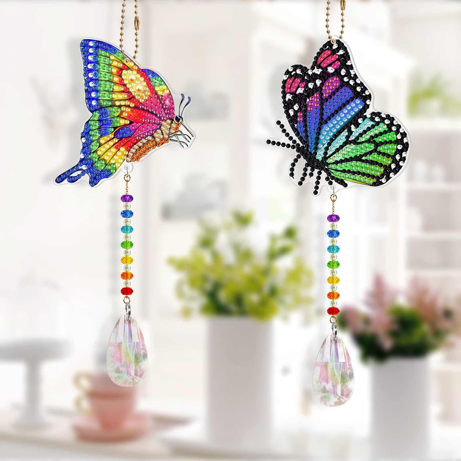 2Pcs Colorful Butterfly Diamond Painting Suncatcher Kits for Adults Crystal Butterfly Diamond Art Sun Catcher Hanging Ornament Wind — image 5