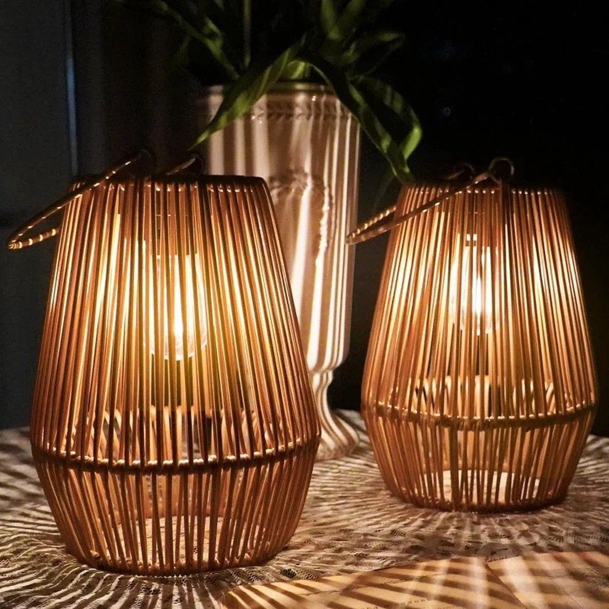2 Pieces Woven Solar LED Hanging Garden Lights, Hand Woven Waterproof Tree Pendant Lamps for Patio, Yard and Outdoor Decor — image 4